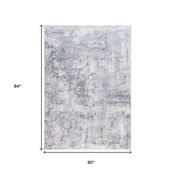 HomeRoots 5' Gray and Ivory Abstract Area Rug - Stylish, Durable, and Contemporary Design for Any Space 5' X 8' 475331