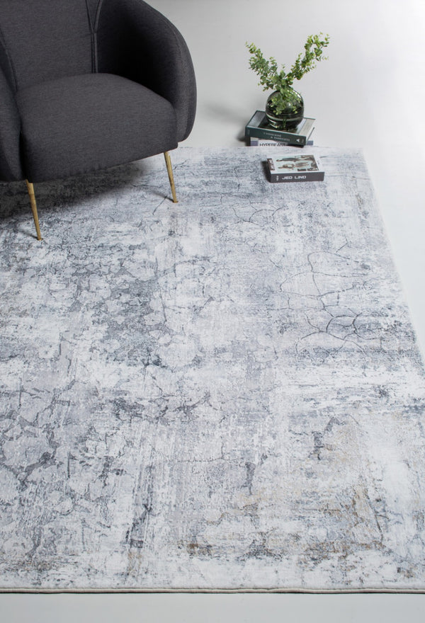 HomeRoots 5' Gray and Ivory Abstract Area Rug - Stylish, Durable, and Contemporary Design for Any Space 6' X 9' 475332