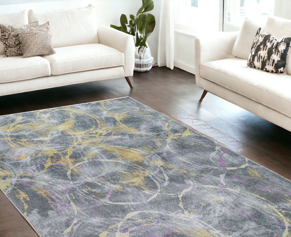Homeroots 6' X 9' Gray Abstract Area Rug  Polyester 475336