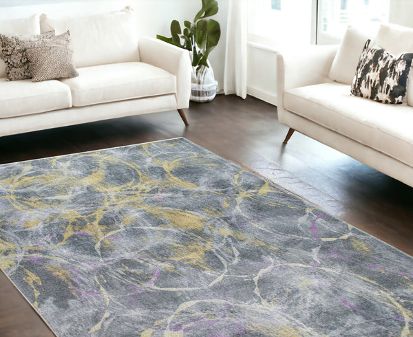 Homeroots 6' X 9' Gray Abstract Area Rug  Polyester 475336