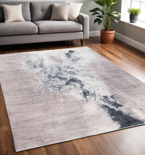 HomeRoots 5' Contemporary Sand Ivory and Black Abstract Area Rug for Stylish Living Room Décor and Durability 5' X 8' 475343
