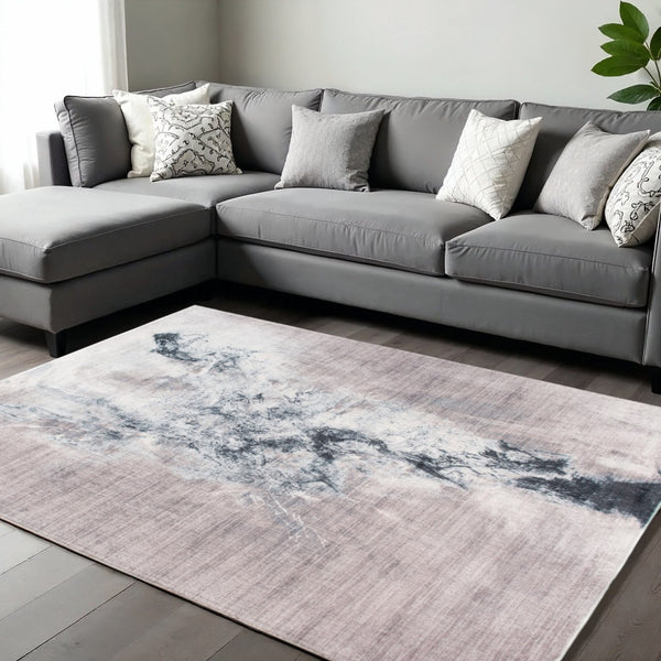 HomeRoots 5' Contemporary Sand Ivory and Black Abstract Area Rug for Stylish Living Room Décor and Durability 6' X 9' 475344