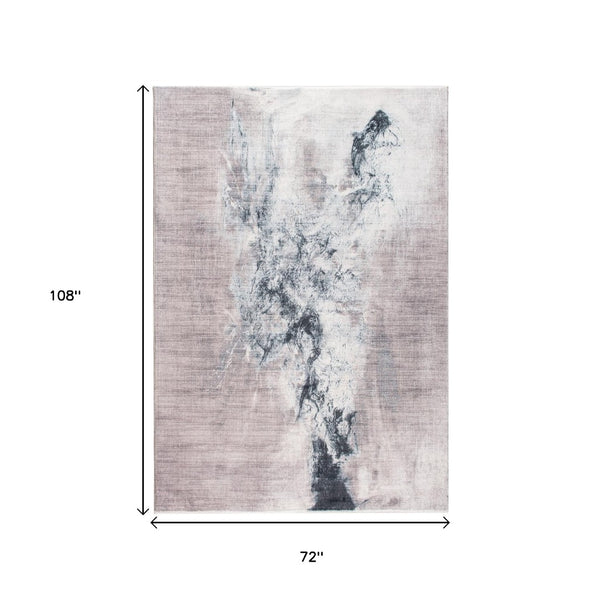 HomeRoots 5' Contemporary Sand Ivory and Black Abstract Area Rug for Stylish Living Room Décor and Durability 6' X 9' 475344