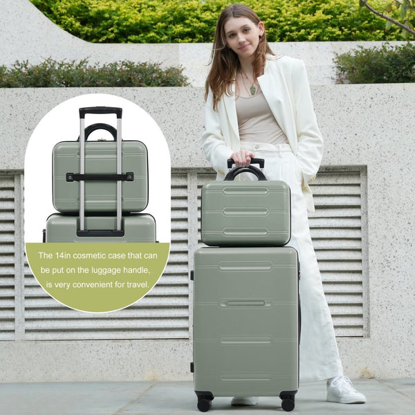 English Elm 6 Piece Hardshell Abs Travel Set with Spinner Wheels Combination Lock and Toiletry Bag Light Green N732P391465Y