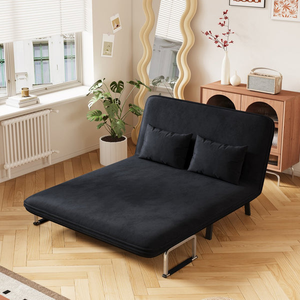 English Elm velvet 55″ Convertible Chair Bed with Adjustable Backrest & Pillow, Tri-Fold Sleeper Sofa, Steel Frame Lounge for Home Office Comfort W1767P192807