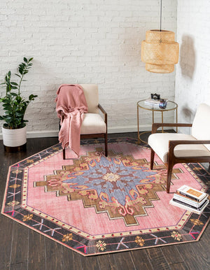 Unique Loom Timeless Thomas Machine Made Medallion Rug Pink, Black/Blue/Light Blue/Light Brown 7' 7" x 7' 7"