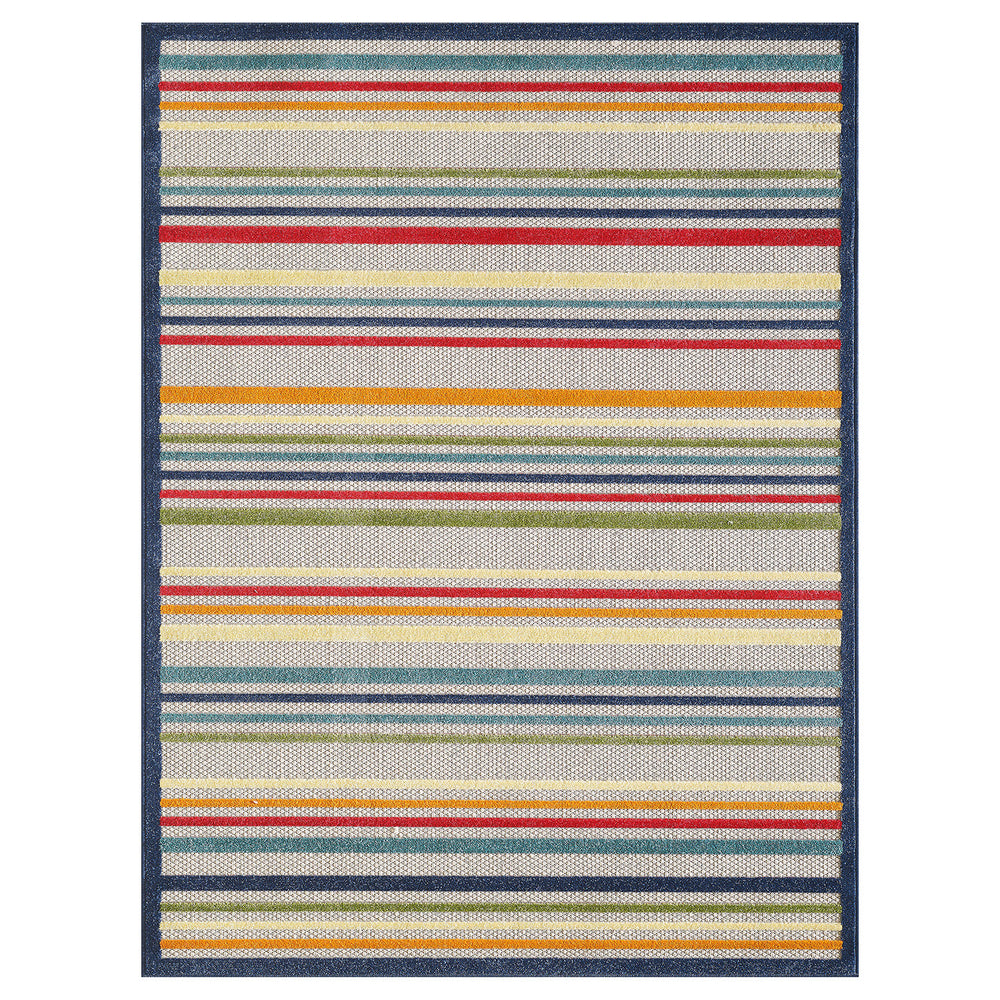 Homeroots 5' X 7' Ivory And Blue Striped Stain Resistant Indoor Outdoor Area Rug  Uv,Treated Polypropylene 475532