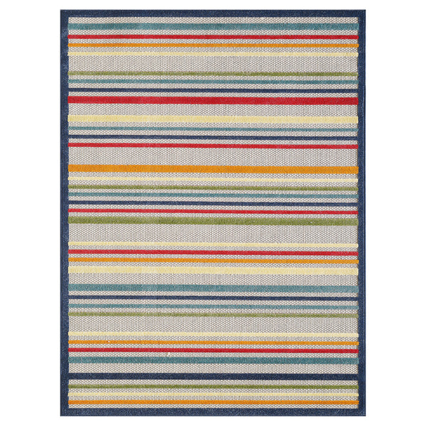 Homeroots 5' X 7' Ivory And Blue Striped Stain Resistant Indoor Outdoor Area Rug  Uv,Treated Polypropylene 475532