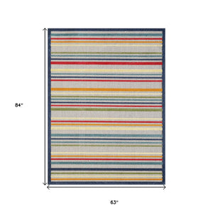 Homeroots 5' X 7' Ivory And Blue Striped Stain Resistant Indoor Outdoor Area Rug  Uv,Treated Polypropylene 475532