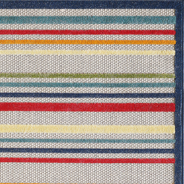 Homeroots 5' X 7' Ivory And Blue Striped Stain Resistant Indoor Outdoor Area Rug  Uv,Treated Polypropylene 475532