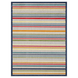 Homeroots 7' X 9' Ivory And Blue Striped Stain Resistant Indoor Outdoor Area Rug  Uv,Treated Polypropylene 475535