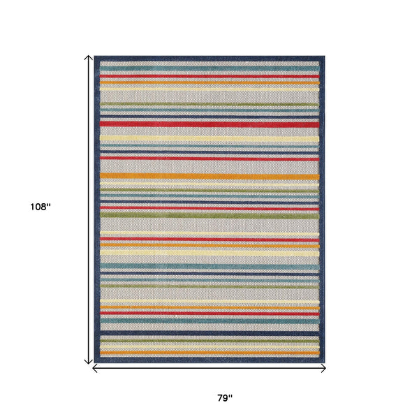 Homeroots 7' X 9' Ivory And Blue Striped Stain Resistant Indoor Outdoor Area Rug  Uv,Treated Polypropylene 475535