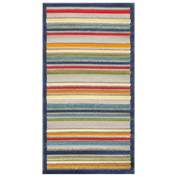 Homeroots 7' X 9' Ivory And Blue Striped Stain Resistant Indoor Outdoor Area Rug  Uv,Treated Polypropylene 475535