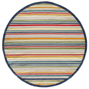 HomeRoots 5' Timeless Ivory and Blue Striped Stain-Resistant Area Rug for Indoor and Outdoor Spaces 8' Round Round 475537