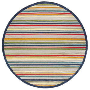 HomeRoots 5' Timeless Ivory and Blue Striped Stain-Resistant Area Rug for Indoor and Outdoor Spaces 8' Round Round 475537