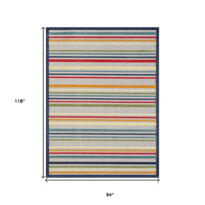Homeroots 8' X 10' Ivory And Blue Striped Stain Resistant Indoor Outdoor Area Rug  Uv,Treated Polypropylene 475539