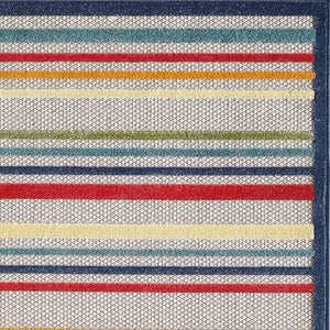 Homeroots 8' X 10' Ivory And Blue Striped Stain Resistant Indoor Outdoor Area Rug  Uv,Treated Polypropylene 475539