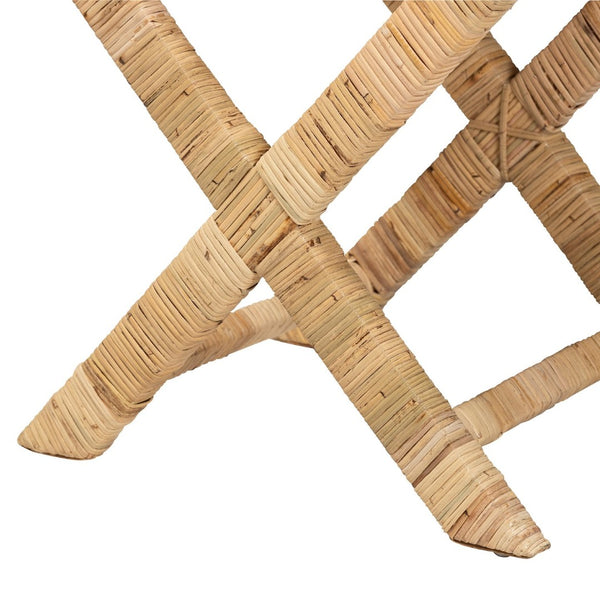 English Elm Modern Handwoven Rattan Mahogany Bench Artisan Boho Accent for Bedroom or Entryway B2750P470073