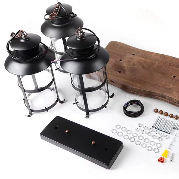 Homeroots Rustic Wood And Metal Three Light Hanging Lantern Chandelier   475564