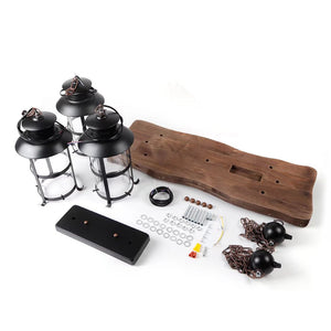 Homeroots Rustic Wood And Metal Three Light Hanging Lantern Chandelier   475564