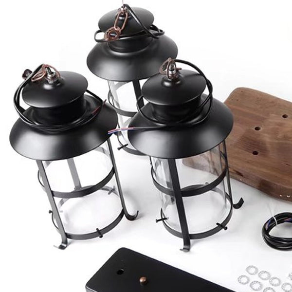 Homeroots Rustic Wood And Metal Three Light Hanging Lantern Chandelier   475564