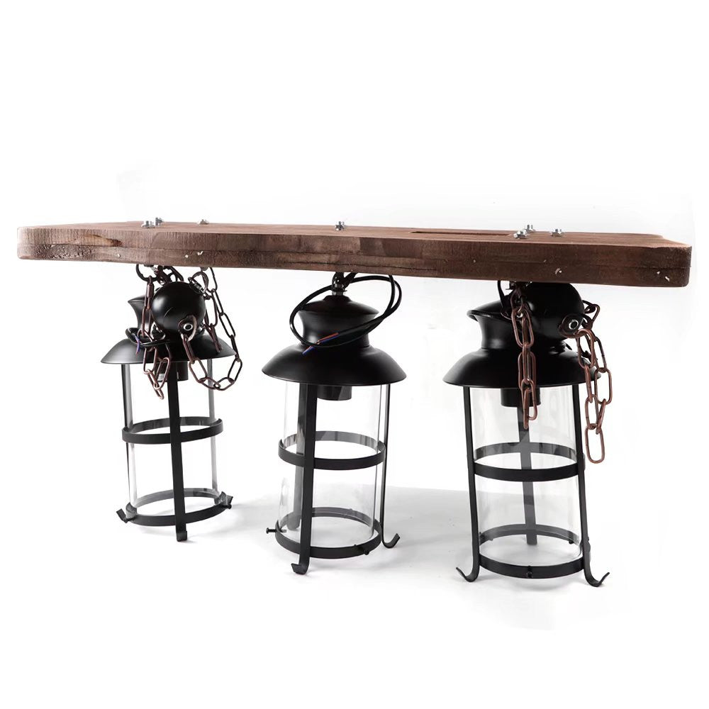 Homeroots Rustic Wood And Metal Three Light Hanging Lantern Chandelier   475564