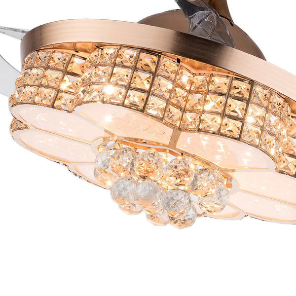 Homeroots Gold Art Deco Glam Chandelier And Retractable Fan  Metal 475571