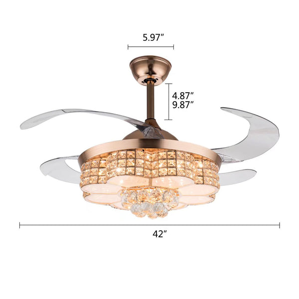 Homeroots Gold Art Deco Glam Chandelier And Retractable Fan  Metal 475571