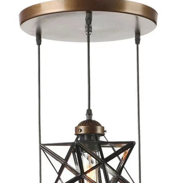 Homeroots Brown Metal And Glass Star Geometric Hanging Lamp   475572