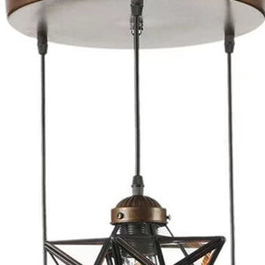 Homeroots Brown Metal And Glass Star Geometric Hanging Lamp   475572