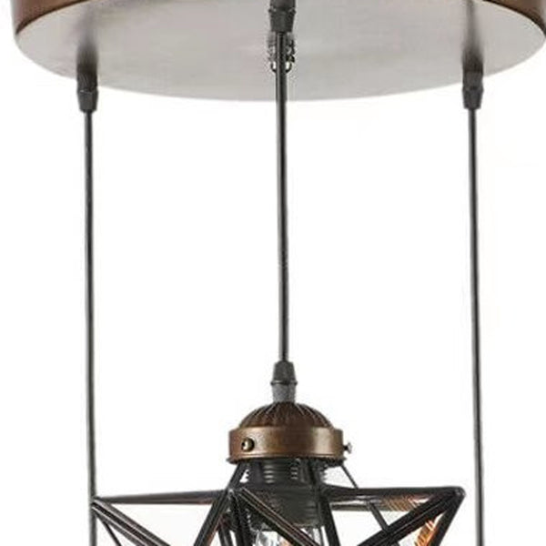 Homeroots Brown Metal And Glass Star Geometric Hanging Lamp   475572