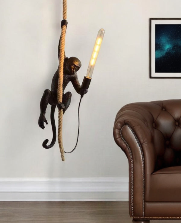 Homeroots Hanging Monkey On A Rope Pendant  Lamp   475573