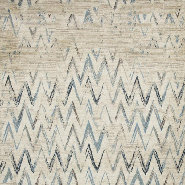 HomeRoots 5' Ivory and Blue Chevron Area Rug - Stylish, Durable Design Perfect for Family Rooms and High Traffic Areas 5' X 8' 475576
