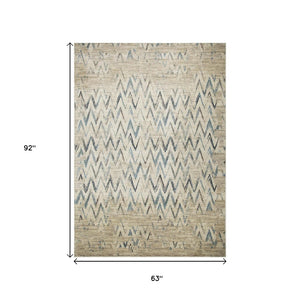 HomeRoots 5' Ivory and Blue Chevron Area Rug - Stylish, Durable Design Perfect for Family Rooms and High Traffic Areas 5' X 8' 475576