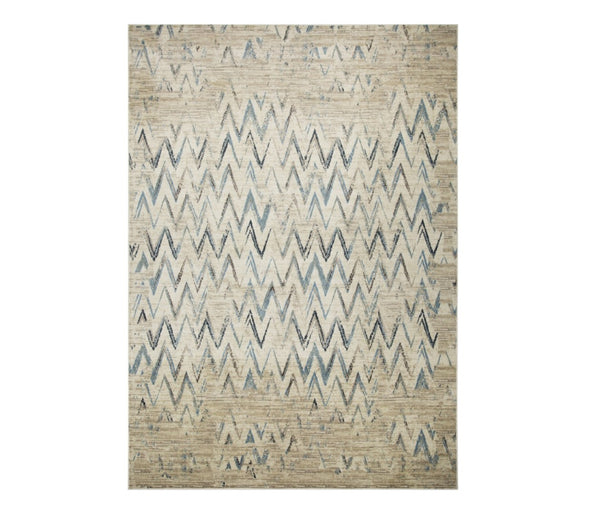 HomeRoots 5' Ivory and Blue Chevron Area Rug - Stylish, Durable Design Perfect for Family Rooms and High Traffic Areas 8' X 11' 475577
