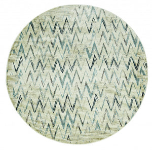 HomeRoots 8' Ivory and Blue Chevron Rug - Modern, Durable Design for Living Rooms, Playrooms, and High-Traffic Areas 8' Round 475578