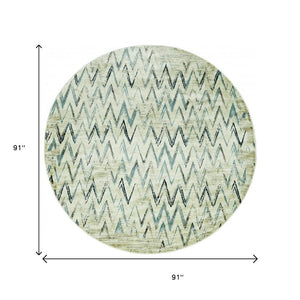 HomeRoots 8' Ivory and Blue Chevron Rug - Modern, Durable Design for Living Rooms, Playrooms, and High-Traffic Areas 8' Round 475578