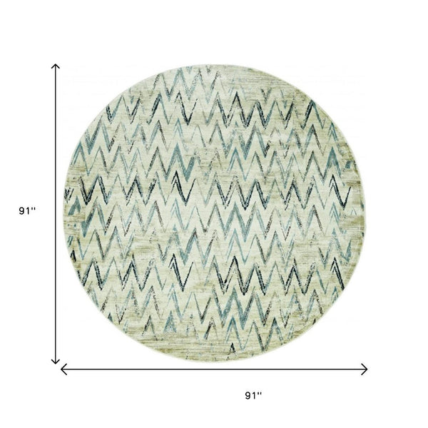 HomeRoots 8' Ivory and Blue Chevron Rug - Modern, Durable Design for Living Rooms, Playrooms, and High-Traffic Areas 8' Round 475578