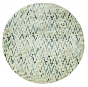 HomeRoots 8' Ivory and Blue Chevron Rug - Modern, Durable Design for Living Rooms, Playrooms, and High-Traffic Areas 8' Round 475578