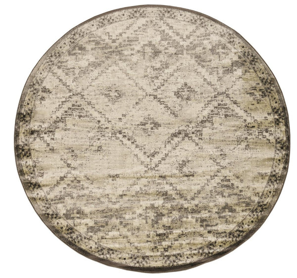 HomeRoots 8' Gray and Brown Abstract Rug - Contemporary Style, Stain Resistant, Durable Design for Any Space 8' Round 475583