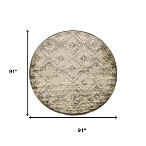 HomeRoots 8' Gray and Brown Abstract Rug - Contemporary Style, Stain Resistant, Durable Design for Any Space 8' Round 475583