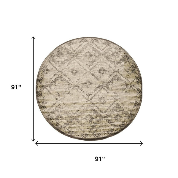 HomeRoots 8' Gray and Brown Abstract Rug - Contemporary Style, Stain Resistant, Durable Design for Any Space 8' Round 475583