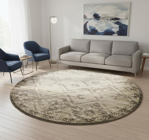 HomeRoots 8' Gray and Brown Abstract Rug - Contemporary Style, Stain Resistant, Durable Design for Any Space 8' Round 475583