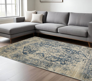 HomeRoots 5' Timeless Elegance Ivory and Blue Oriental Area Rug for Durable, Stylish Living Spaces Today! 5' X 8' 475586