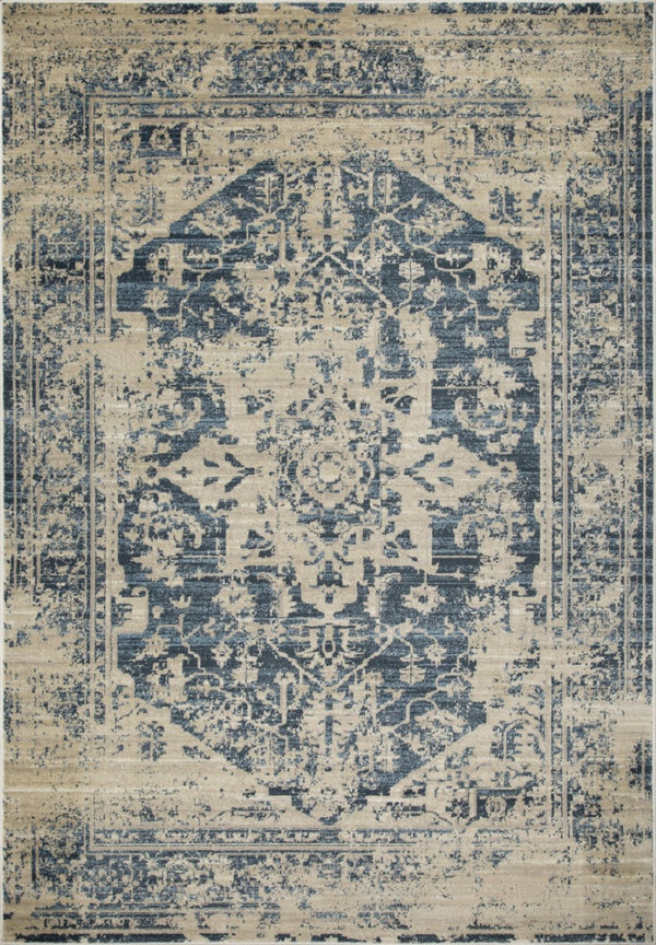 HomeRoots 8' Ivory and Blue Oriental Area Rug - Elegant, Stain-Resistant Design for Timeless Home Décor 8' X 11' 475587