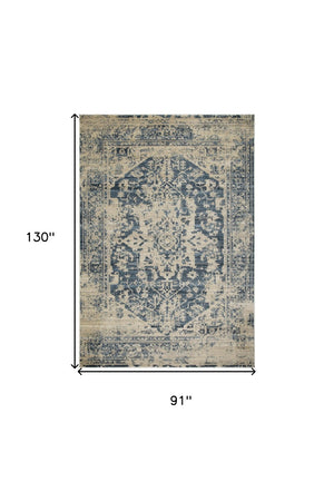 HomeRoots 8' Ivory and Blue Oriental Area Rug - Elegant, Stain-Resistant Design for Timeless Home Décor 8' X 11' 475587
