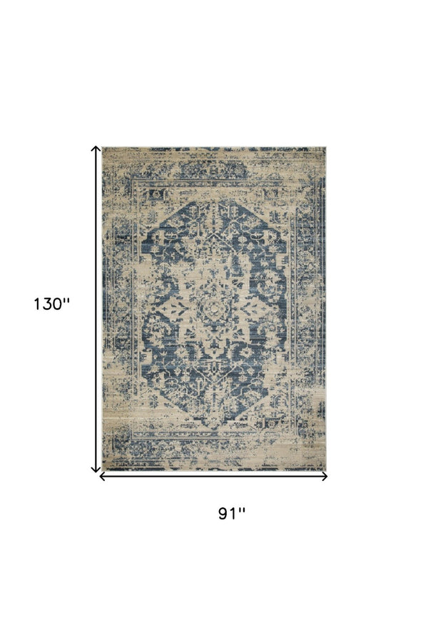 HomeRoots 8' Ivory and Blue Oriental Area Rug - Elegant, Stain-Resistant Design for Timeless Home Décor 8' X 11' 475587