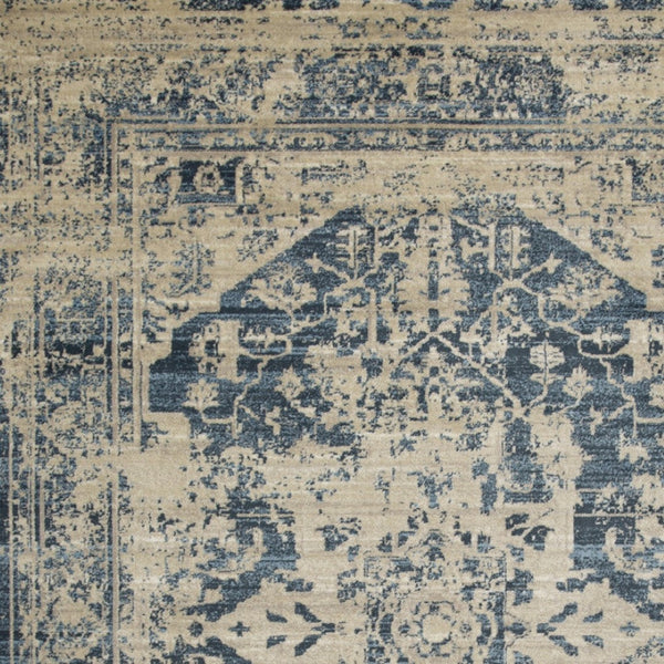 HomeRoots 8' Ivory and Blue Oriental Area Rug - Elegant, Stain-Resistant Design for Timeless Home Décor 8' X 11' 475587