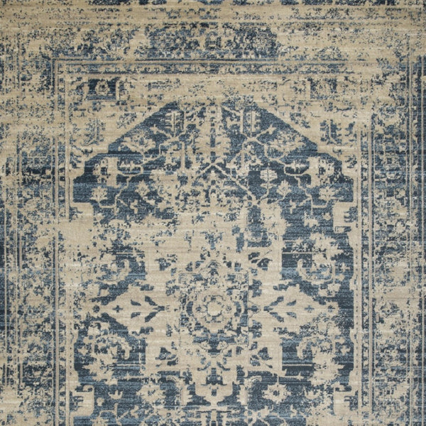HomeRoots 8' Ivory and Blue Oriental Area Rug - Elegant, Stain-Resistant Design for Timeless Home Décor 8' X 11' 475587