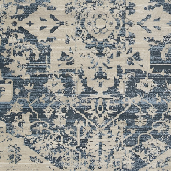 HomeRoots 5' Timeless Elegance Ivory and Blue Oriental Area Rug for Durable, Stylish Living Spaces Today! 8' Round 475588